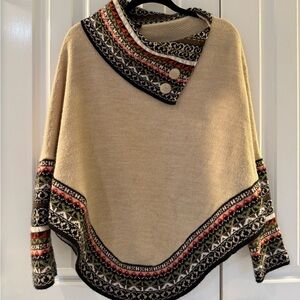 Women's Beige Fair Isle Alpaca Sweater Poncho